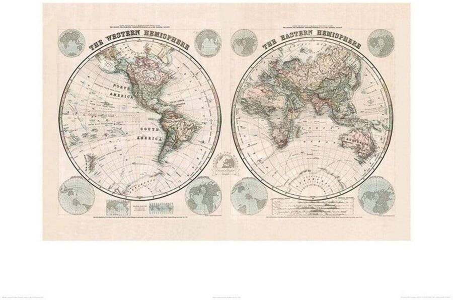 Pyramid Stanfords Eastern and Western Hemispheres Map 1877 Kunstdruk 60x80cm