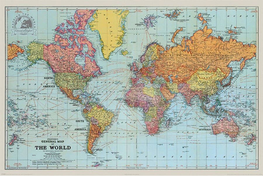 Pyramid Stanfords General Map of the World Colour Poster 91 5x61cm