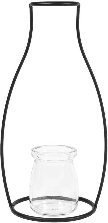 QUVIO Bloemenvaasje glas met stalen frame Zwart