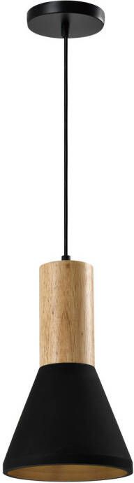 QUVIO Hanglamp langwerpig beton met hout zwart QUV5142L-BLACK