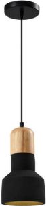 QUVIO Hanglamp landelijk Betonnen design lamp Houten kop D 12 5 cm Zwart