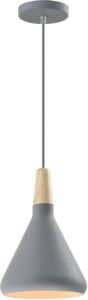 QUVIO Hanglamp Scandinavisch Kegel design Houten kop D 17 cm Grijs