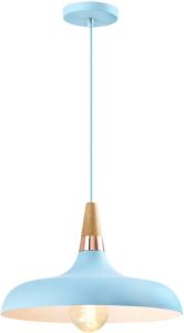 QUVIO Hanglamp Scandinavisch Simplistisch laag design Houten kop D 30 cm Blauw