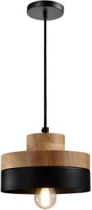 QUVIO Hanglamp Scandinavisch Rond tweelaags metaal en hout Diameter 18 cm