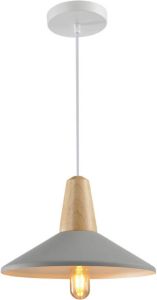 QUVIO Hanglamp Scandinavisch Hoedvorm met hout Diameter 35 cm Grijs en bruin