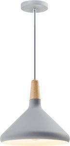 QUVIO Hanglamp Scandinavisch Hoog design Houten kop D 26 cm Grijs