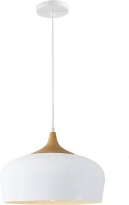 QUVIO Hanglamp Scandinavisch Rond metaal met een houtlook Diameter 33 cm Wit en bruin