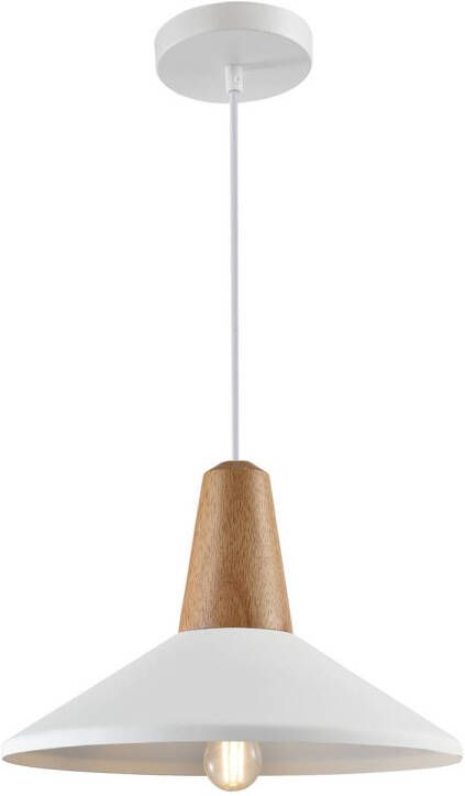 QUVIO Hanglamp Scandinavisch Hoedvorm met hout Diameter 35 cm Wit en bruin