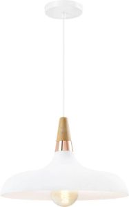QUVIO Hanglamp retro Simplistisch laag design Houten kop D 30 cm Wit