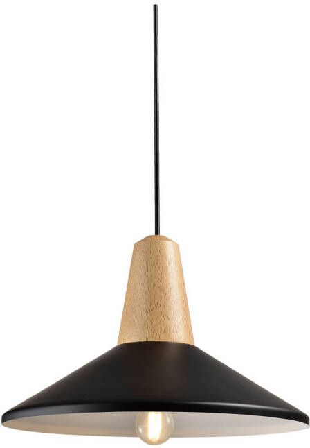 QUVIO Hanglamp modern hoedvorm met hout Diameter 35 cm Zwart en bruin
