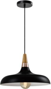 QUVIO Hanglamp Scandinavisch Simplistisch laag design Houten kop D 30 cm Zwart