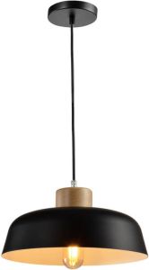 QUVIO Hanglamp Scandinavisch Rond van metaal en hout Diameter 30 cm Zwart en bruin
