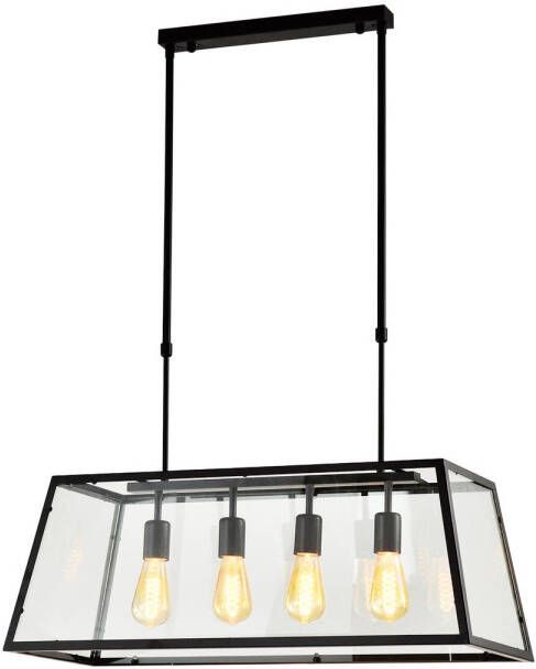 QUVIO Hanglamp modern 4 lichtpunten met stalen glazen kap 30 x 78 x 28 cm