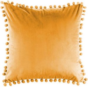 QUVIO Kussenhoes 50 x 50cm met bolletjes fluweel Okergeel