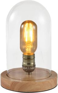 QUVIO Tafellamp landelijk Glazen stolp en houten voet Diameter 15 cm