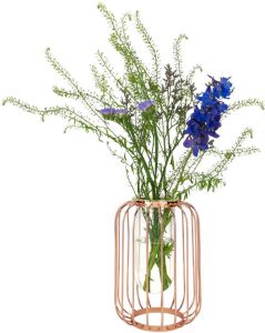 QUVIO Vaas met spijlen 22 5 cm Metaal & glas Rosegoud