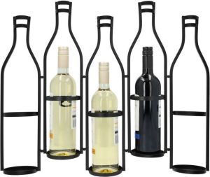 QUVIO Wand wijnrek voor 5 flessen Metaal Zwart