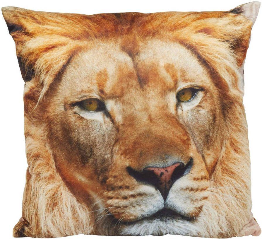 Ravensden Woon sierkussen leeuw foto print 40 x 40 cm Leeuwprint dieren kussen Woonaccessoires Sierkussens
