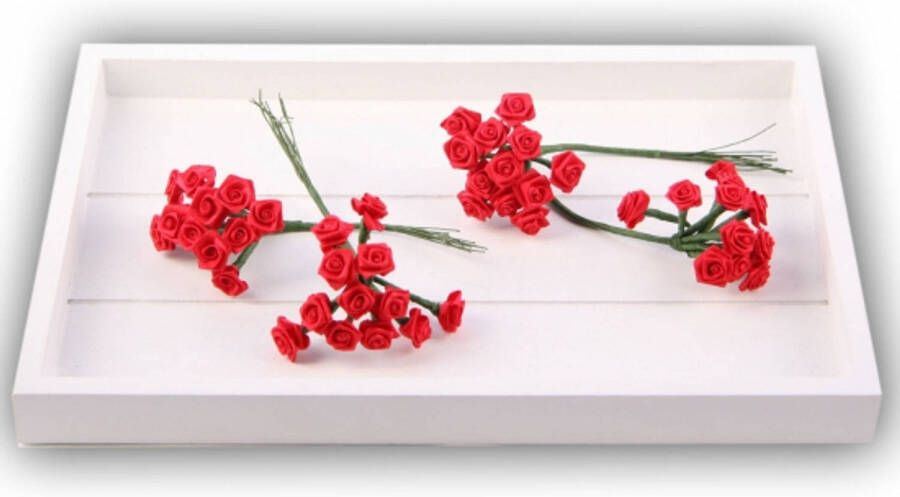 Rayher Hobby 12x stuks rode kleine deco roosjes van satijn 12 cm Kunstbloemen