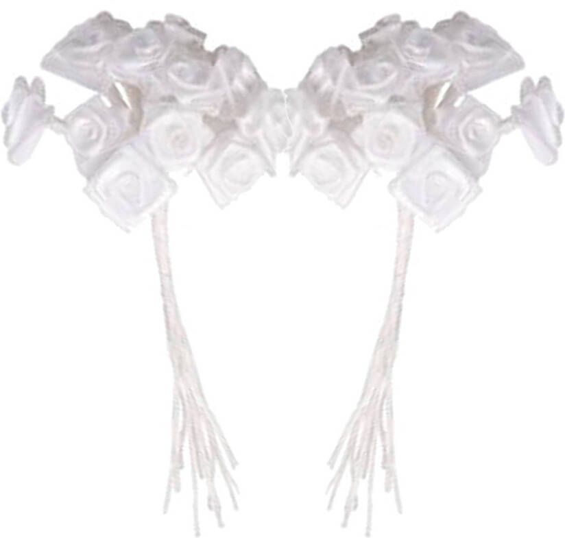 Rayher Hobby ayher Decoratie roosjes satijn bosje van 12 wit 12 cm Hobbydecoratieobject