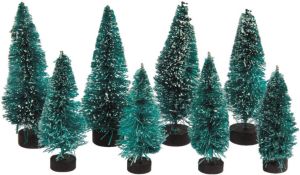 Rayher Hobby kerstdorp miniatuur boompjes 8x stuks 5 en 7 cm Kerstdorpen