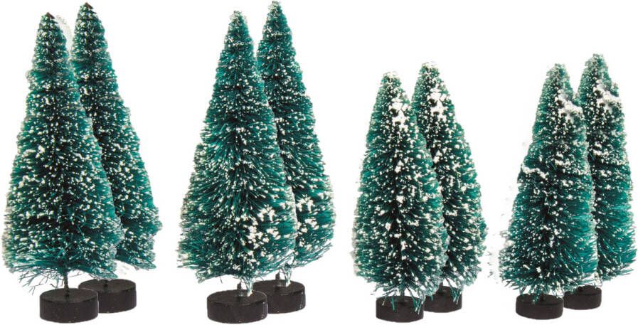 Rayher Hobby kerstdorp miniatuur boompjes 8x stuks 9 en 12 cm Kerstdorpen