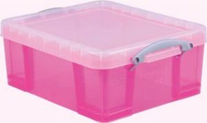 Really Useful Box 18 liter transparant roze