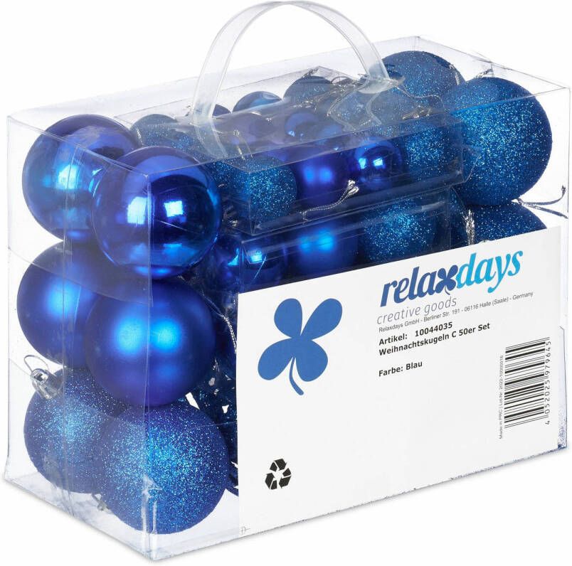 Relaxdays kerstballen 50x st donkerblauw 3 4 en 6 cm kunststof Kerstbal