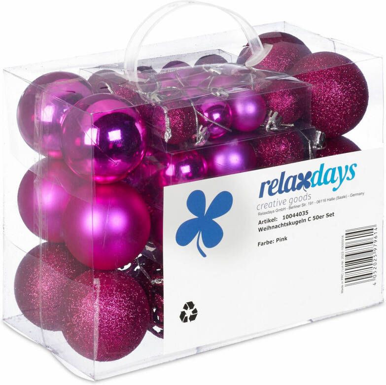 Relaxdays kerstballen 50x st fuchsia roze 3 4 en 6 cm kunststof Kerstbal