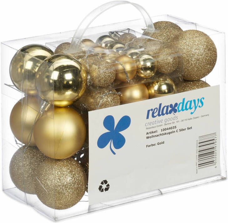Relaxdays kerstballen 50x st goud 3 4 en 6 cm kunststof Kerstbal