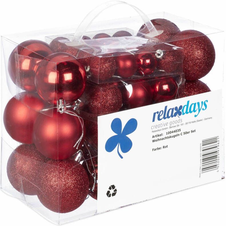 Relaxdays kerstballen 50x st rood 3 4 en 6 cm kunststof Kerstbal