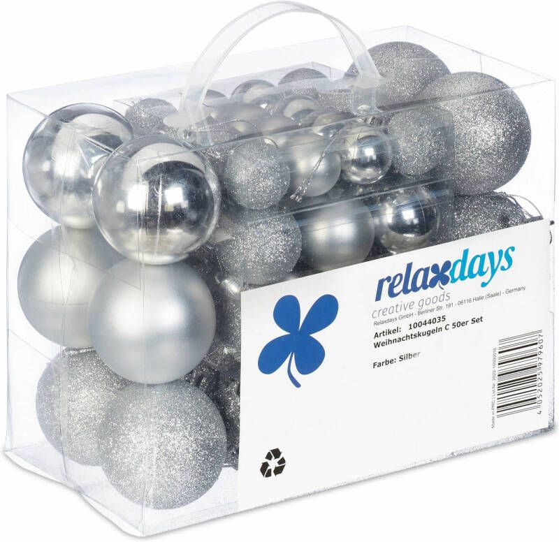 Relaxdays kerstballen 50x st zilver 3 4 en 6 cm kunststof Kerstbal