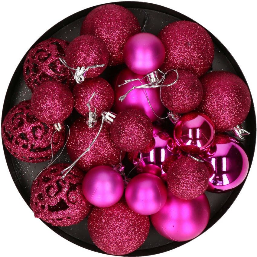 Relaxdays Kerstballen 50x stuks felroze 3 4 6 cm kunststof mat glans glitter Kerstbal