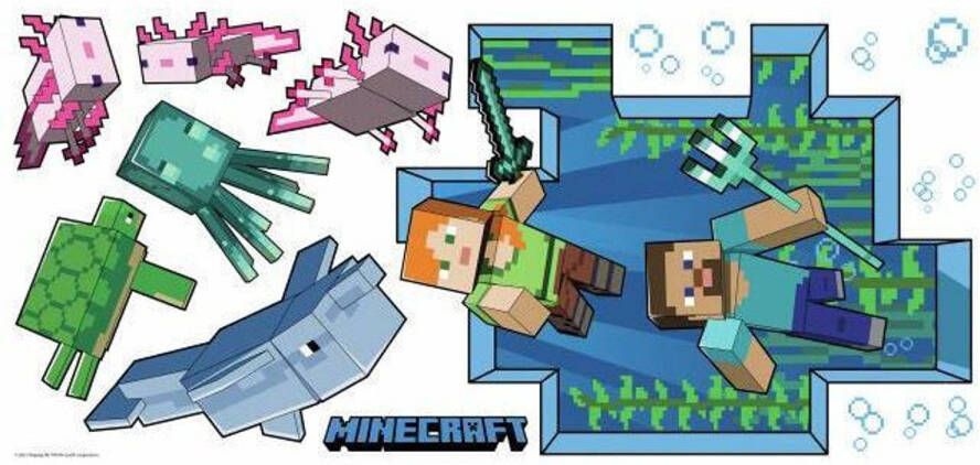 RoomMates muursticker Minecraft junior vinyl blauw groen 18-delig