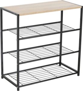 Rousseau Schoenenrek Billy 3 legplanken zwart metaal|massief hout