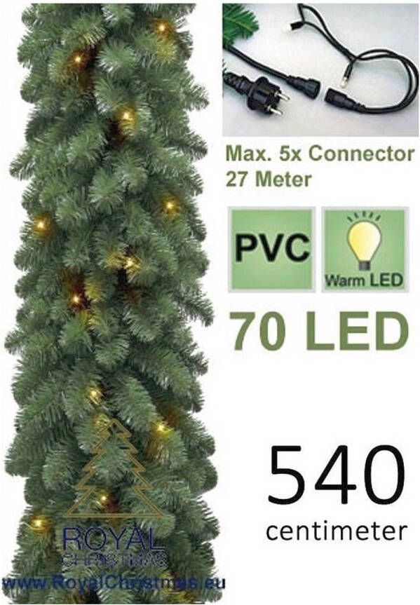 Royal Christmas Guirlande met 70 Warm Led Lampjes Geintegreerd Lengte 540 cm Max. 5 x Koppelbaar Kerst Slinger 400 Takken