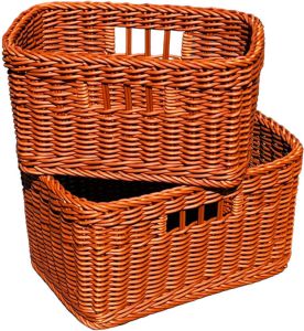 Saleen Rechthoekige gevlochten Mand Uit Kunststof Bruin Set van 2 32x23x17 5cm En 29x20x15cm
