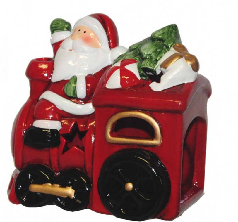 Sandy Kerstdecoratie theelichthouder Kerstman met trein Waxinelichtjeshouders