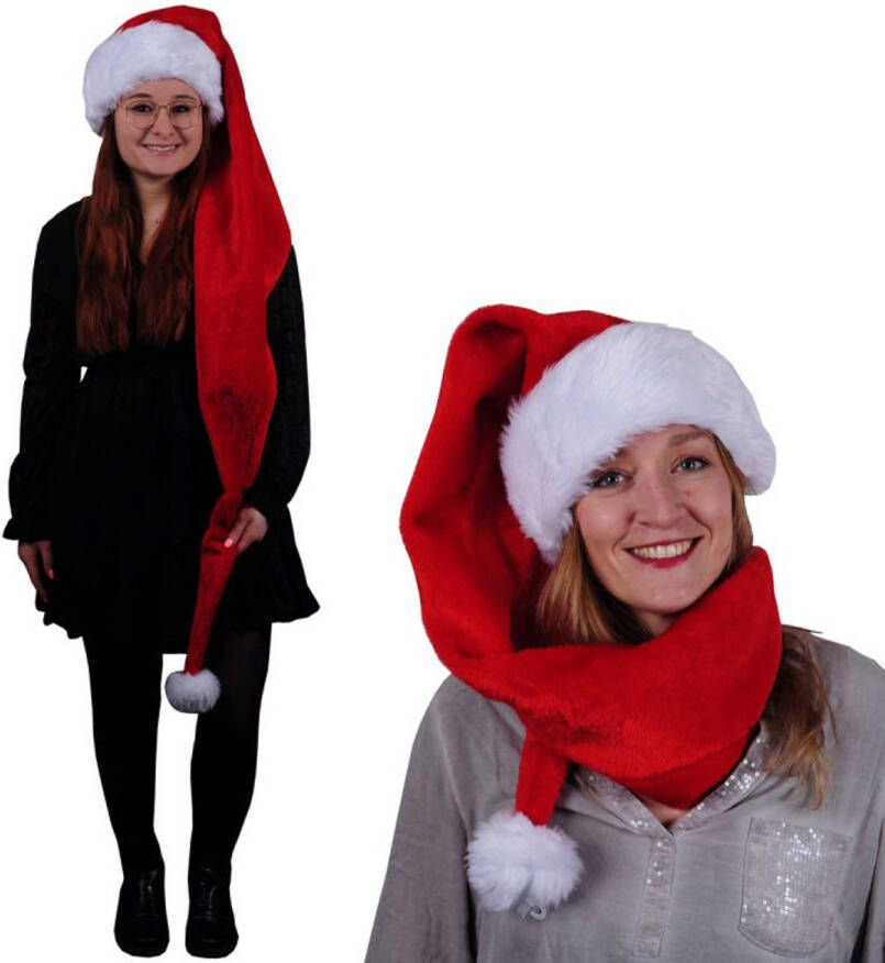 Sandy Luxe XL kerstmuts rood wit pluche voor volwassenen Kerstmutsen