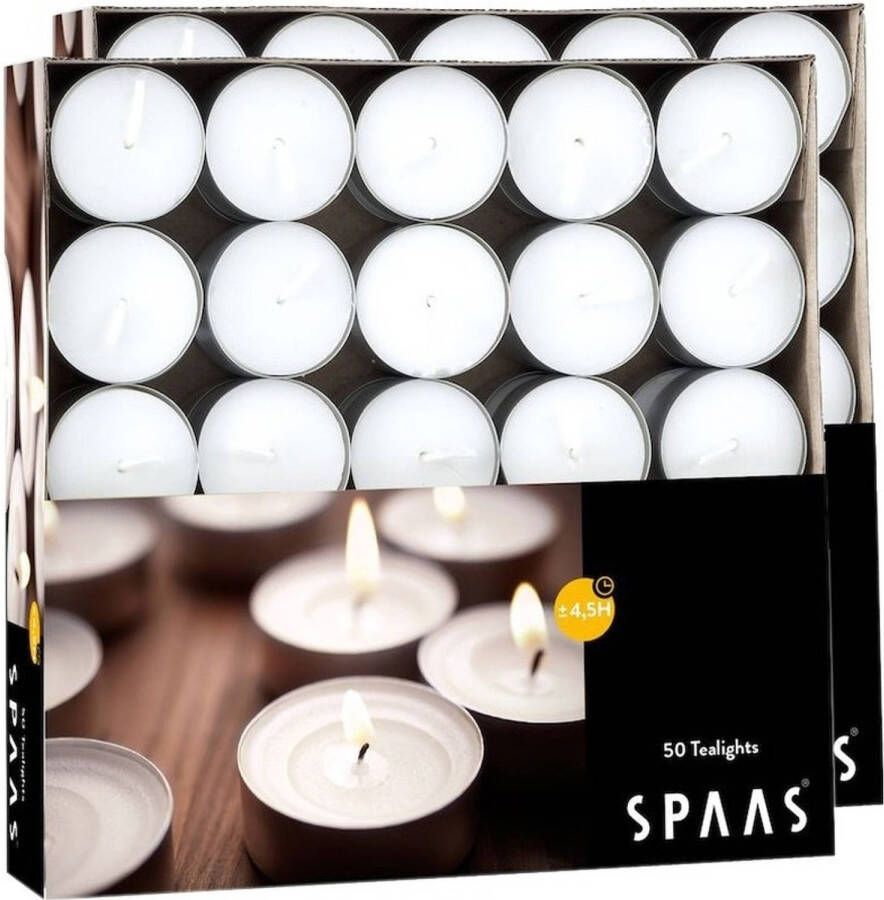 Candles by Spaas 100x Theelichten wit 4 5 branduren in doos geurkaarsen
