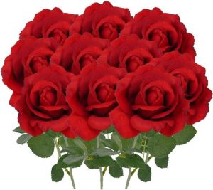 Shoppartners 10x Kunstbloem roos Carol rood 37 cm Kunstbloemen
