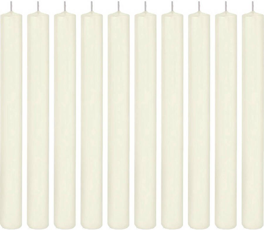 Trend Candles 10x Lange rechte kaarsen ivoorwit 25 cm 14 branduren dinerkaarsen tafelkaarsen Dinerkaarsen