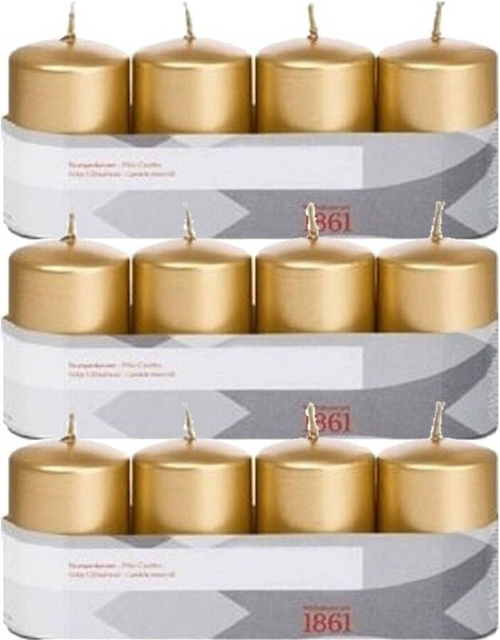 Trend Candles 12x Kaarsen goud 5 x 8 cm 18 branduren sfeerkaarsen Stompkaarsen