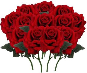 Shoppartners 12x Kunstbloem roos Carol rood 37 cm Kunstbloemen