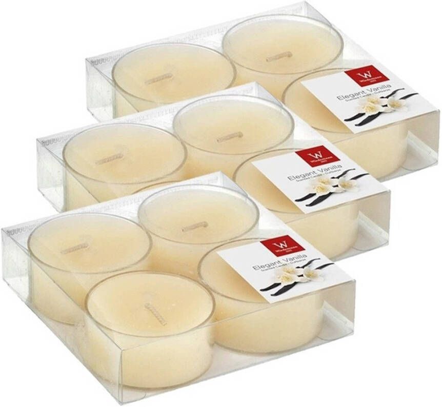 Trend Candles 12x Maxi grote theelichten vanille geurkaarsen 8 branduren geurkaarsen