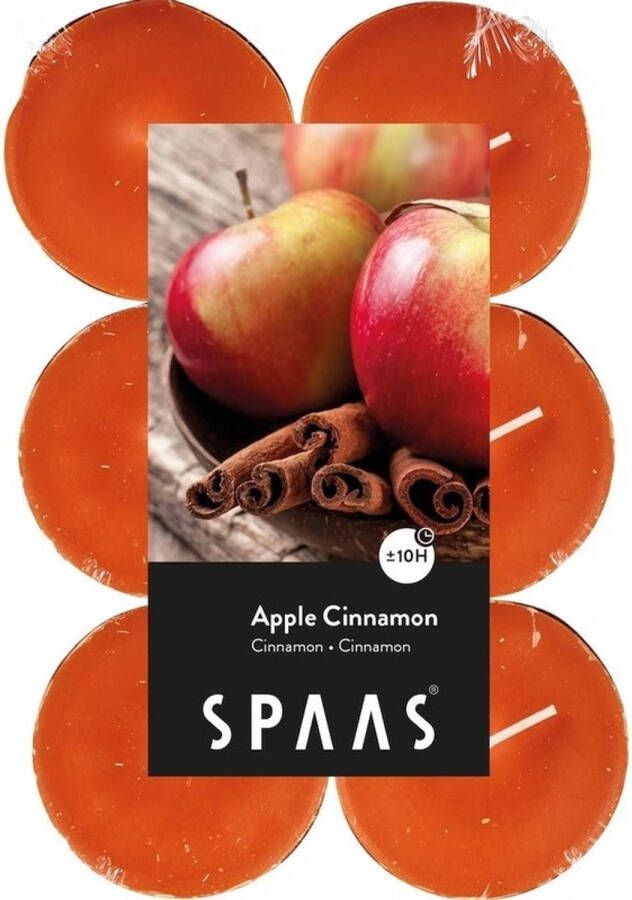 Shoppartners 12x Maxi theelichten appel kaneel geurkaarsen Apple Cinnamon 10 branduren geurkaarsen