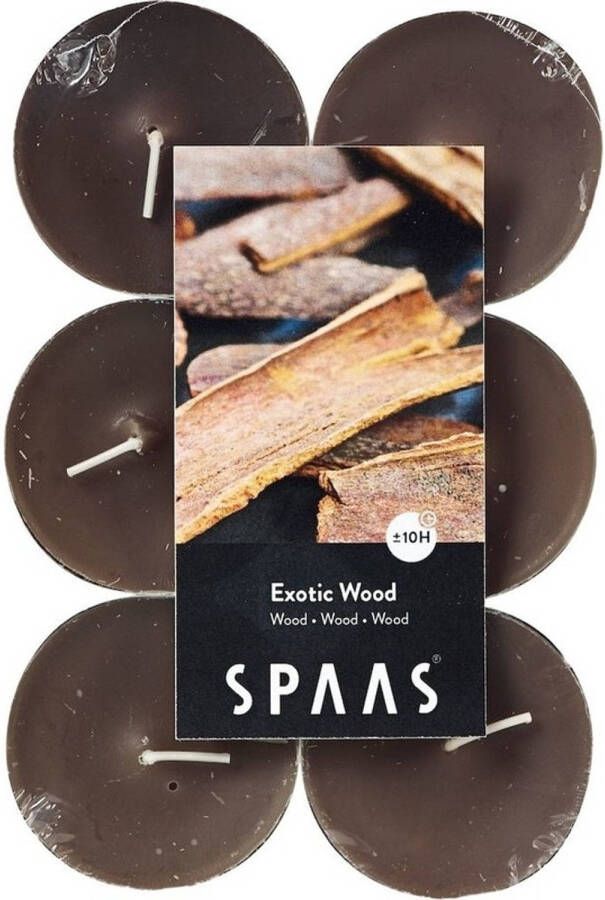 Candles by Spaas 12x Maxi geurtheelichtjes Exotic Wood 10 branduren Geurkaarsen hout geur Grote waxinelichtjes geurkaarsen