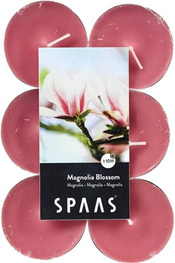 Candles by Spaas 12x Maxi geurtheelichtjes Magnolia Blossom 10 branduren Geurkaarsen magnolia bloesem geur Grote waxinelichtjes geurkaarsen