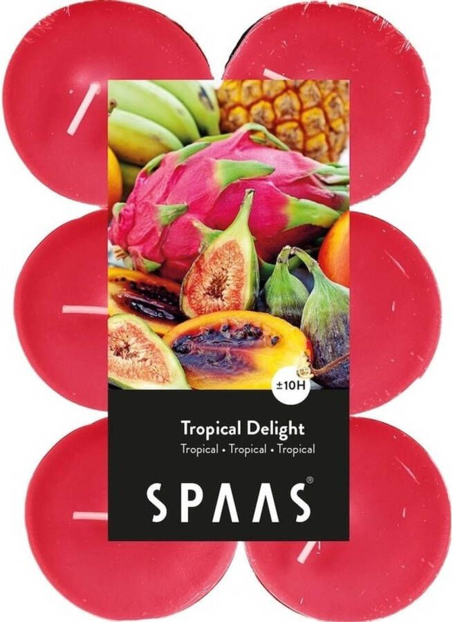 Candles by Spaas 12x Maxi geurtheelichtjes Tropical Delight 10 branduren Geurkaarsen tropische vruchten geur Grote waxinelichtjes geurkaarsen