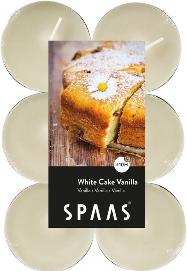 Candles by Spaas 12x Maxi geurtheelichtjes White Cake Vanilla 10 branduren Geurkaarsen cake vanille geur Grote waxinelichtjes geurkaarsen